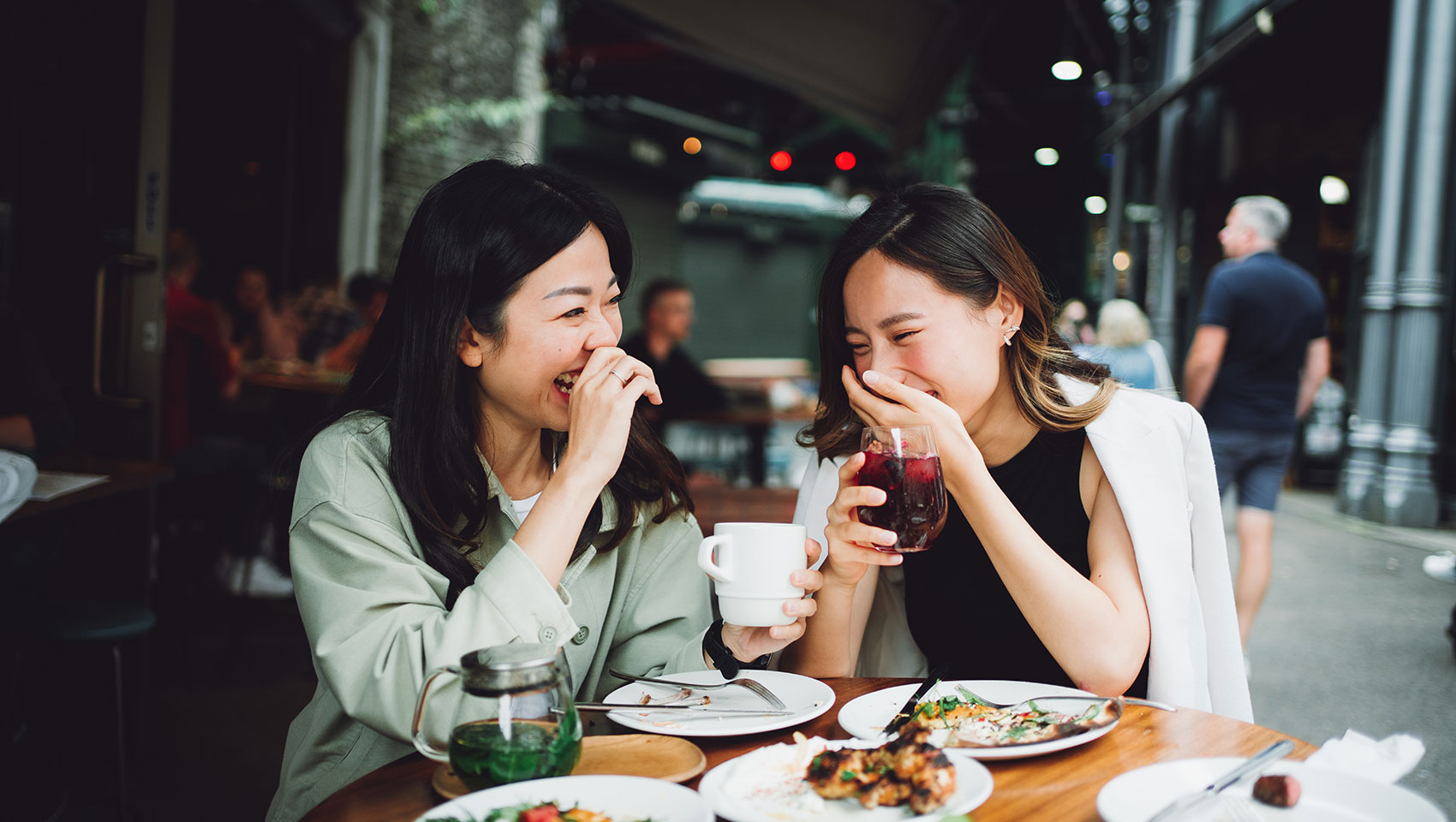 two girlfriends having lunch